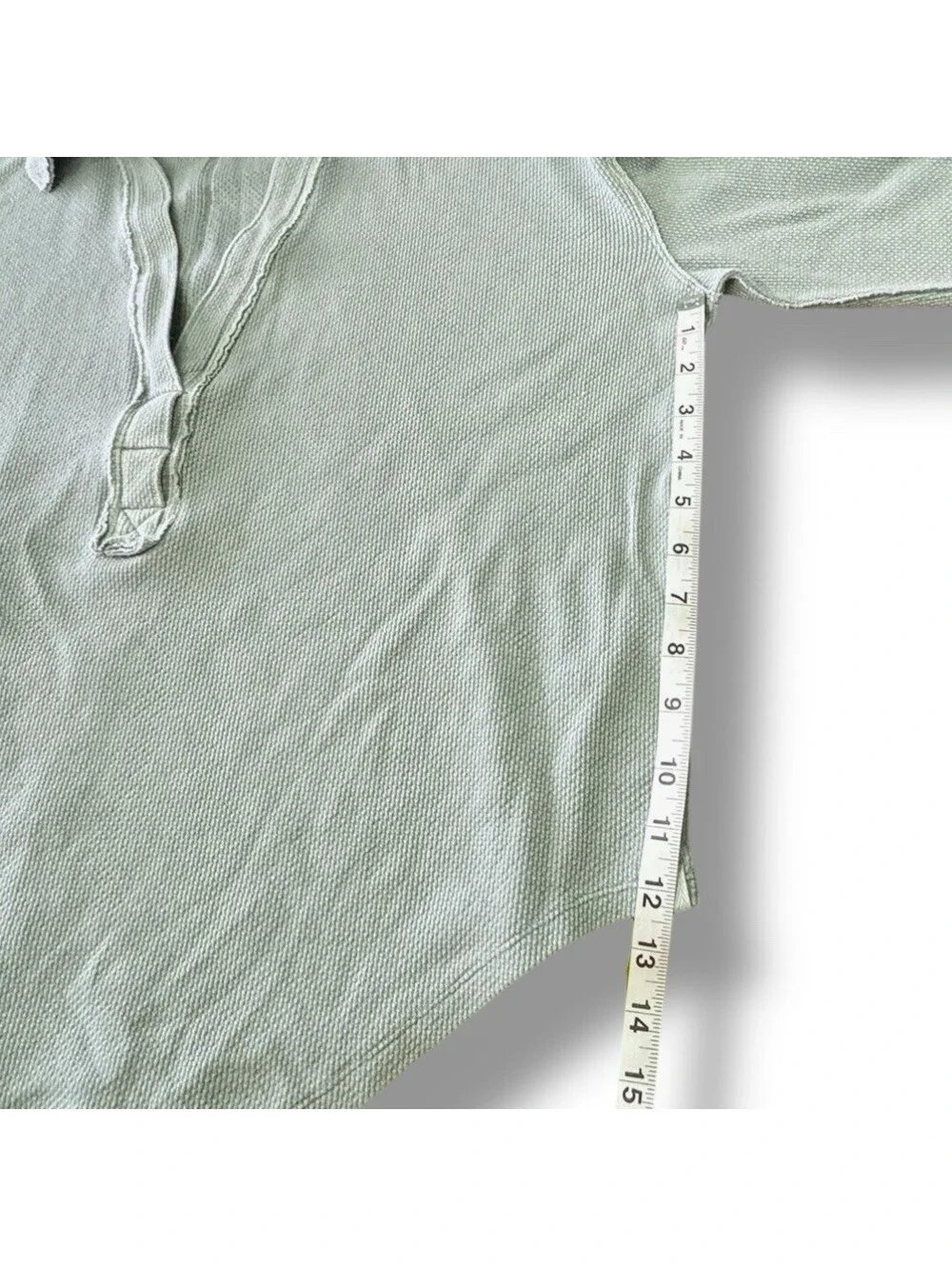 Free People We The Free Anakin Thermal Waffle Henley Top V Neck Knit Green Sz L